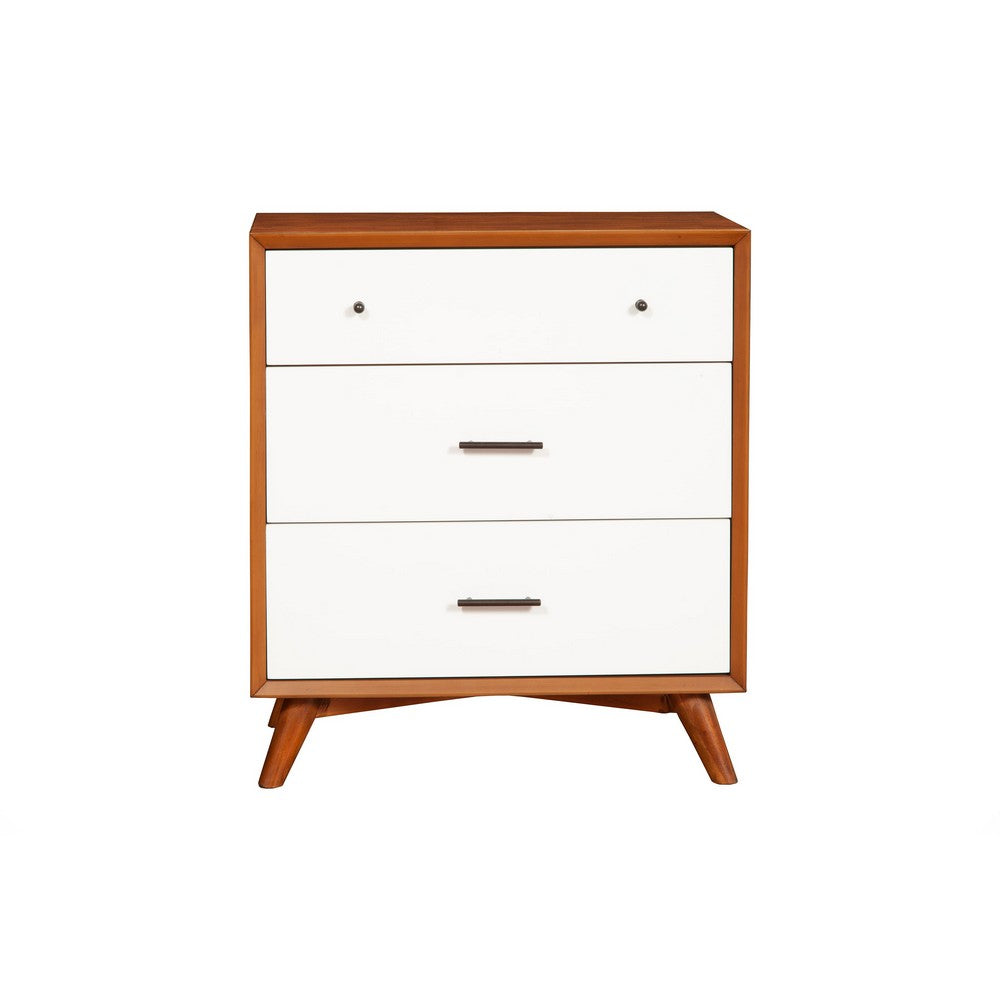 BM196032 - Modern Style Wooden Chest With Three Drawers and Flared Legs, Brown and White