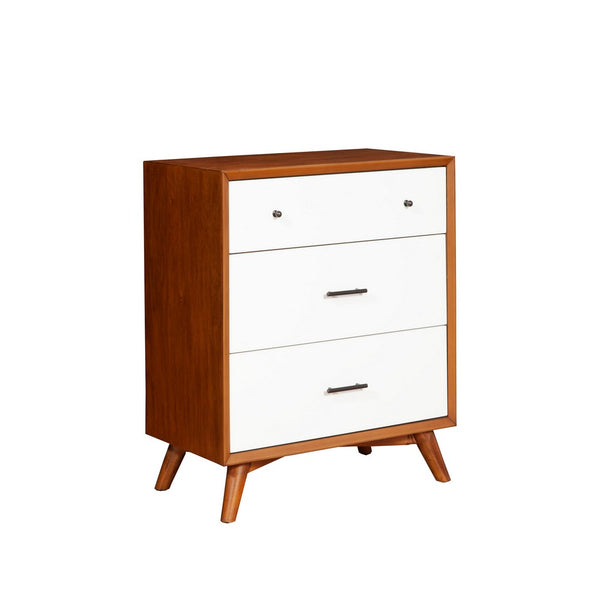 BM196032 - Modern Style Wooden Chest With Three Drawers and Flared Legs, Brown and White