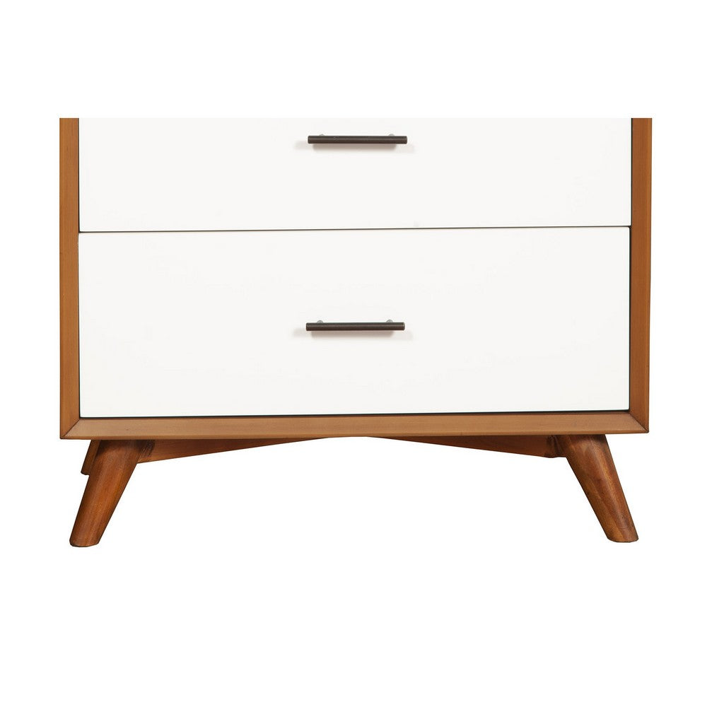 BM196032 - Modern Style Wooden Chest With Three Drawers and Flared Legs, Brown and White