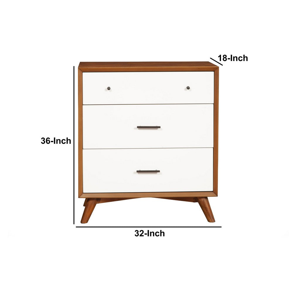 BM196032 - Modern Style Wooden Chest With Three Drawers and Flared Legs, Brown and White