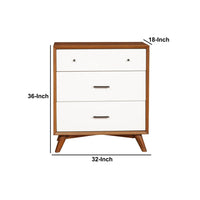 BM196032 - Modern Style Wooden Chest With Three Drawers and Flared Legs, Brown and White