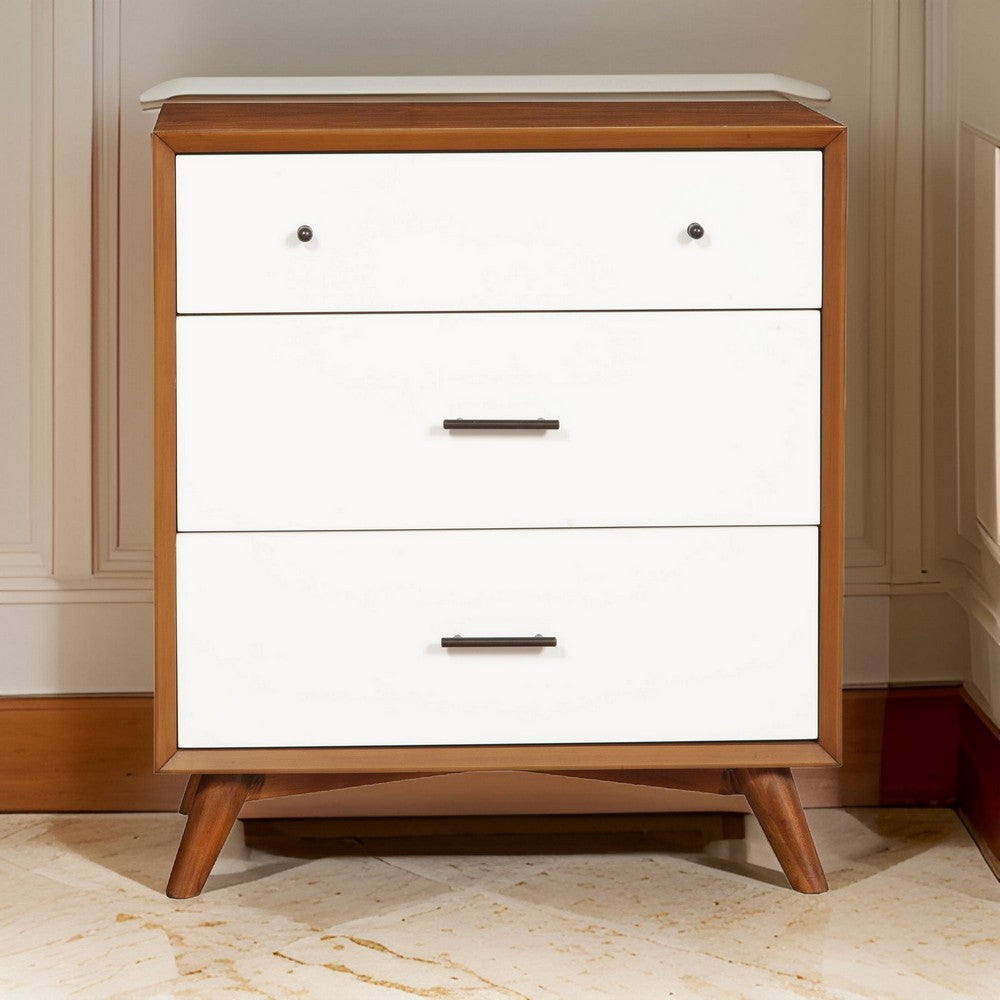 BM196032 - Modern Style Wooden Chest With Three Drawers and Flared Legs, Brown and White