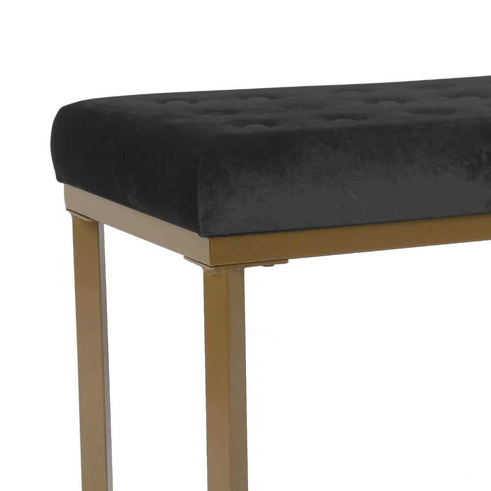 BM196050 - Metal Framed Ottoman with Button Tufted Velvet Upholstered Seat, Black and Gold