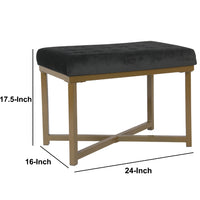 BM196050 - Metal Framed Ottoman with Button Tufted Velvet Upholstered Seat, Black and Gold