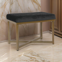 BM196050 - Metal Framed Ottoman with Button Tufted Velvet Upholstered Seat, Black and Gold