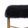 BM196057 - Square Faux Fur Upholstered Ottoman with Tubular Metal Legs and X Shape Base, Black and Gold