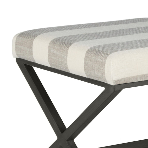 BM196062 - Stripe Pattern Fabric Upholstered Ottoman with X Shape Metal Legs, Cream and Gray