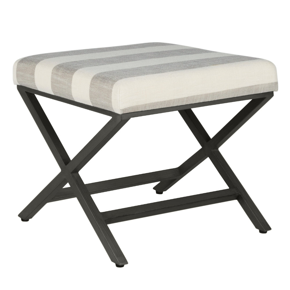 BM196062 - Stripe Pattern Fabric Upholstered Ottoman with X Shape Metal Legs, Cream and Gray