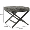 BM196064 - Tribal Pattern Fabric Upholstered Ottoman with X Shape Metal Legs, Black and Cream