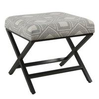 BM196065 - Geometric Pattern Fabric Upholstered Ottoman with X Shape Metal Legs, Gray and Cream