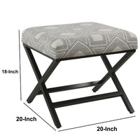 BM196065 - Geometric Pattern Fabric Upholstered Ottoman with X Shape Metal Legs, Gray and Cream