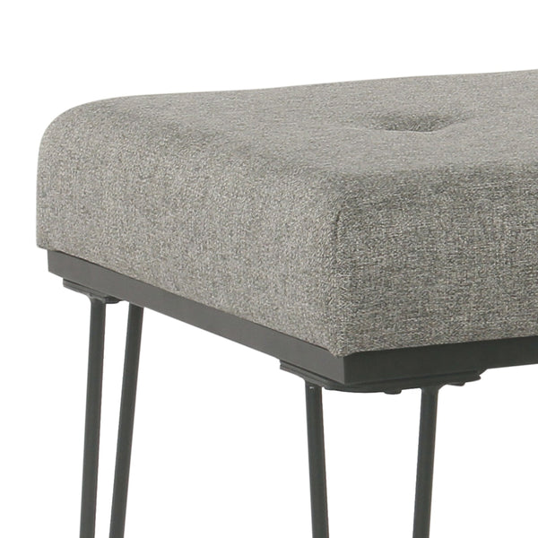 BM196071 - Metal Framed Stool Ottoman with Fabric Upholstered Tufted Seat, Gray and Black