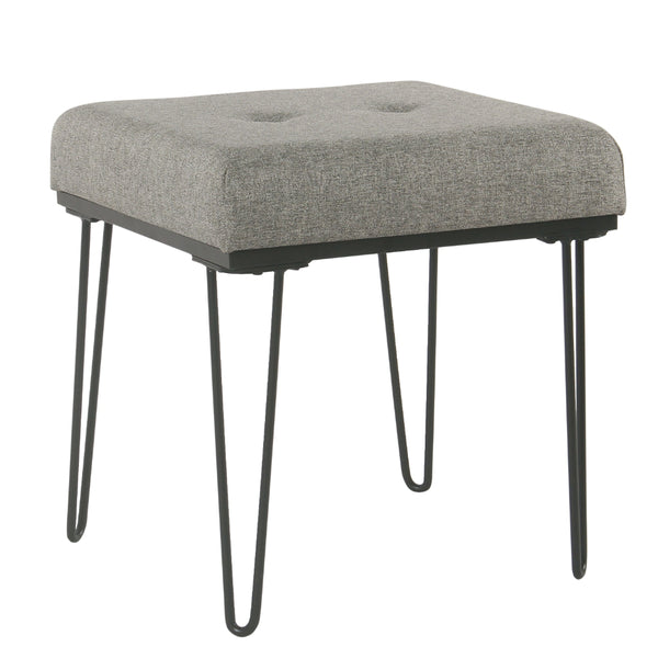 BM196071 - Metal Framed Stool Ottoman with Fabric Upholstered Tufted Seat, Gray and Black