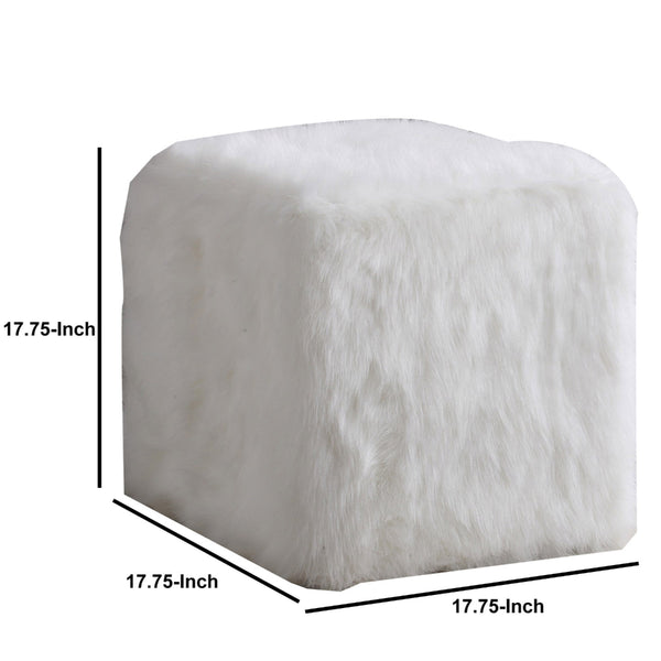 BM196074 - Faux Fur Upholstered Wooden Ottoman in Cube Shape, White