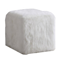 BM196074 - Faux Fur Upholstered Wooden Ottoman in Cube Shape, White