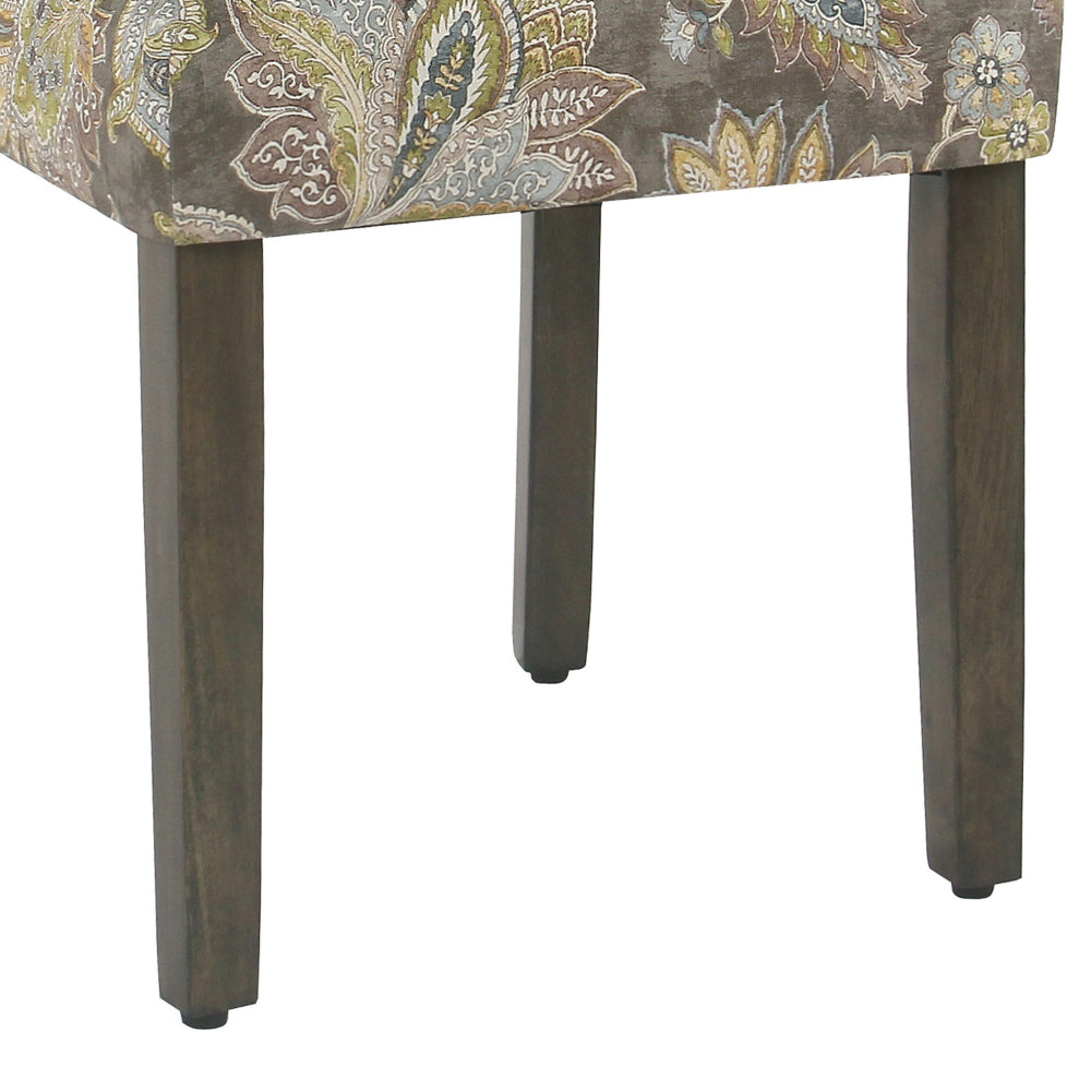 BM196083 - Floral Print Fabric Upholstered Parsons Chair with Wooden Legs, Multicolor, Set of Two