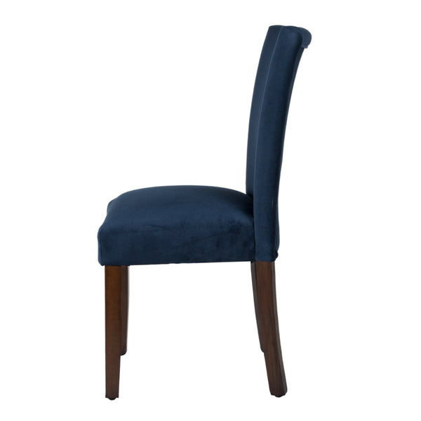 BM196086 - Velvet Upholstered Parsons Dining Chair with Wooden Legs, Navy Blue and Brown, Set of Two