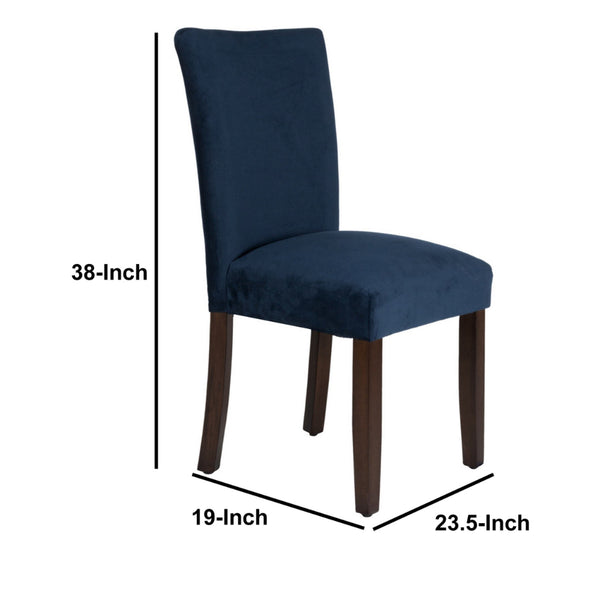 BM196086 - Velvet Upholstered Parsons Dining Chair with Wooden Legs, Navy Blue and Brown, Set of Two