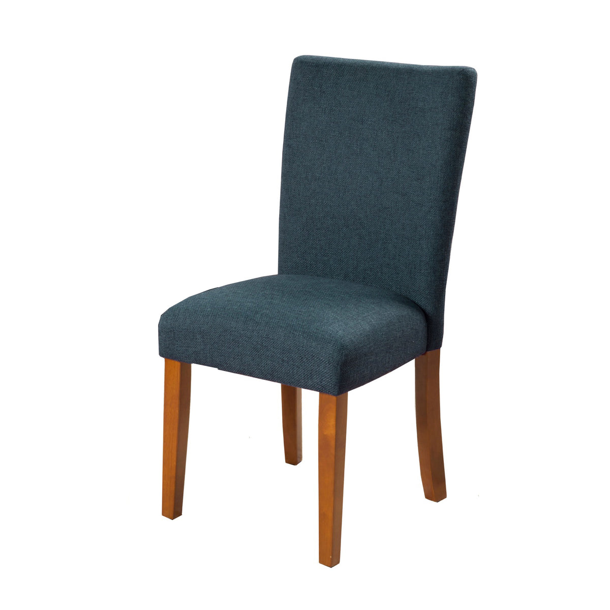 BM196091 - Fabric Upholstered Parson Dining Chair with Wooden Legs, Navy Blue and Brown, Set of Two