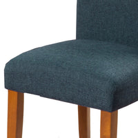 BM196091 - Fabric Upholstered Parson Dining Chair with Wooden Legs, Navy Blue and Brown, Set of Two