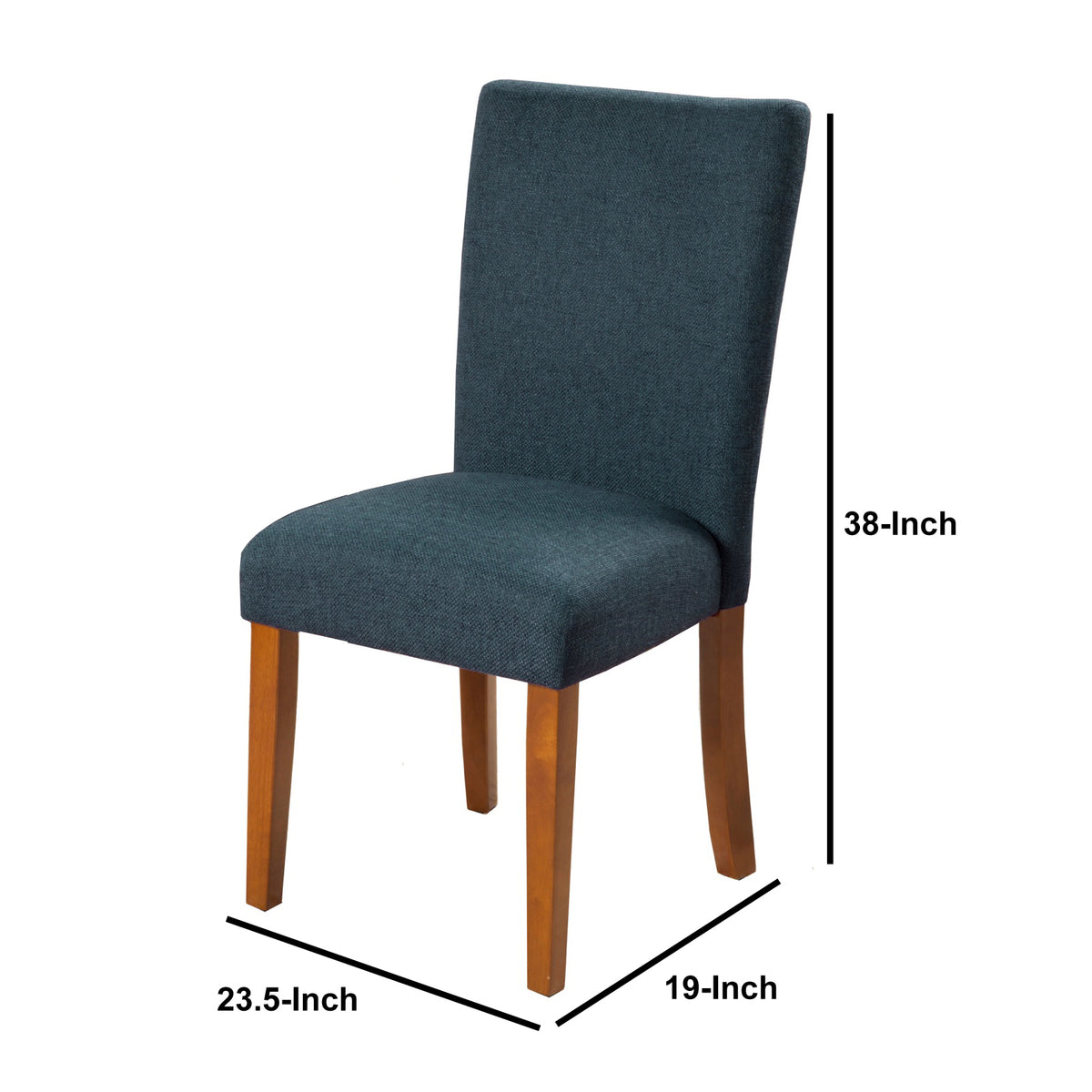 BM196091 - Fabric Upholstered Parson Dining Chair with Wooden Legs, Navy Blue and Brown, Set of Two