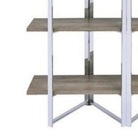 Geometric Metal Framed Bookshelf with Four Open Wooden Shelves, Brown and Silver - BM196196