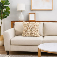 Fabric Accent Pillow with Shaggy Details, Cream - BM196293