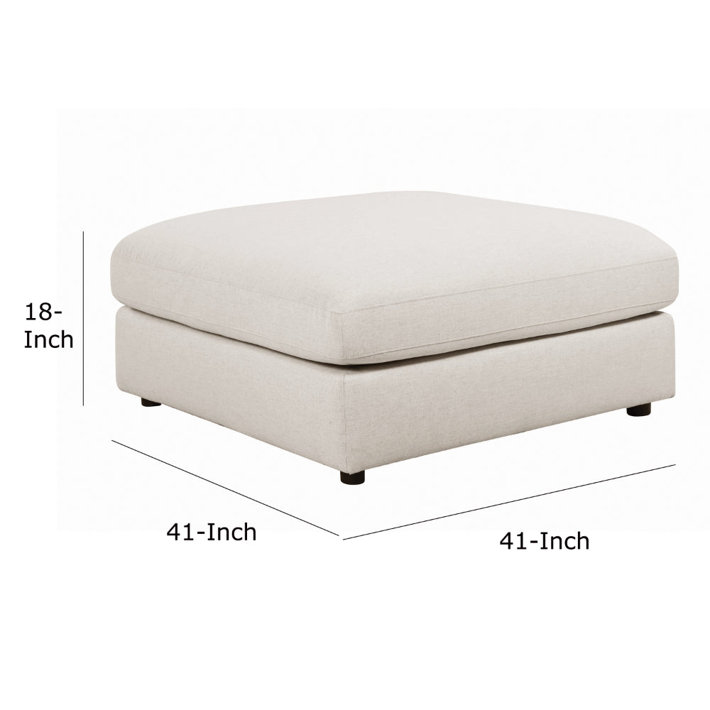 BM196657 - Fabric Upholstered Wooden Ottoman with Loose Cushion Seat and Small Feet, Beige