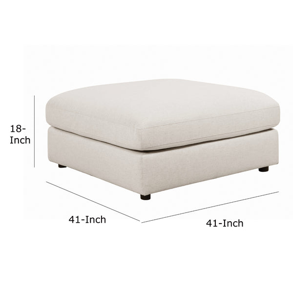 BM196657 - Fabric Upholstered Wooden Ottoman with Loose Cushion Seat and Small Feet, Beige