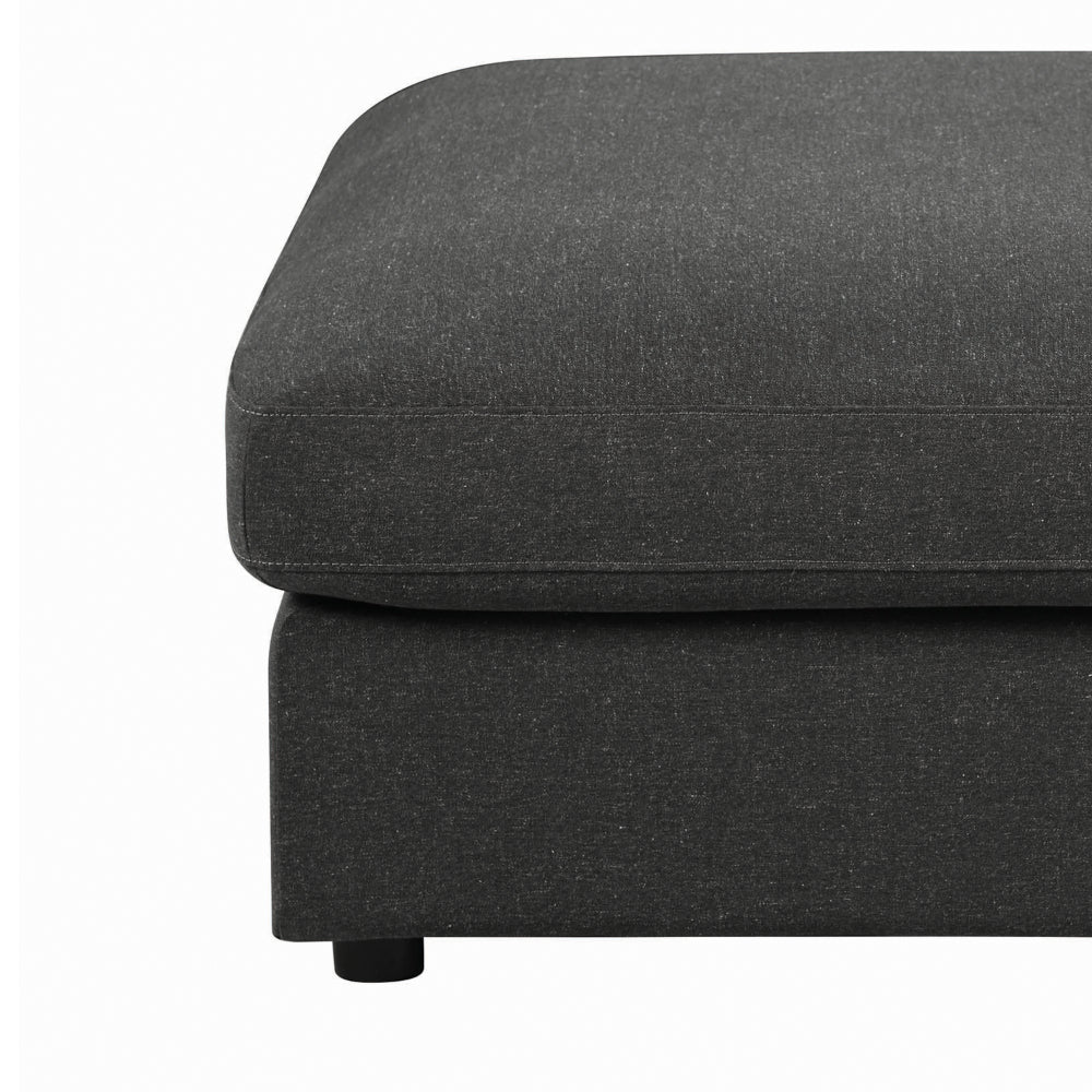 BM196660 - Fabric Upholstered Wooden Ottoman with Loose Cushion Seat and Small Feet, Dark Gray