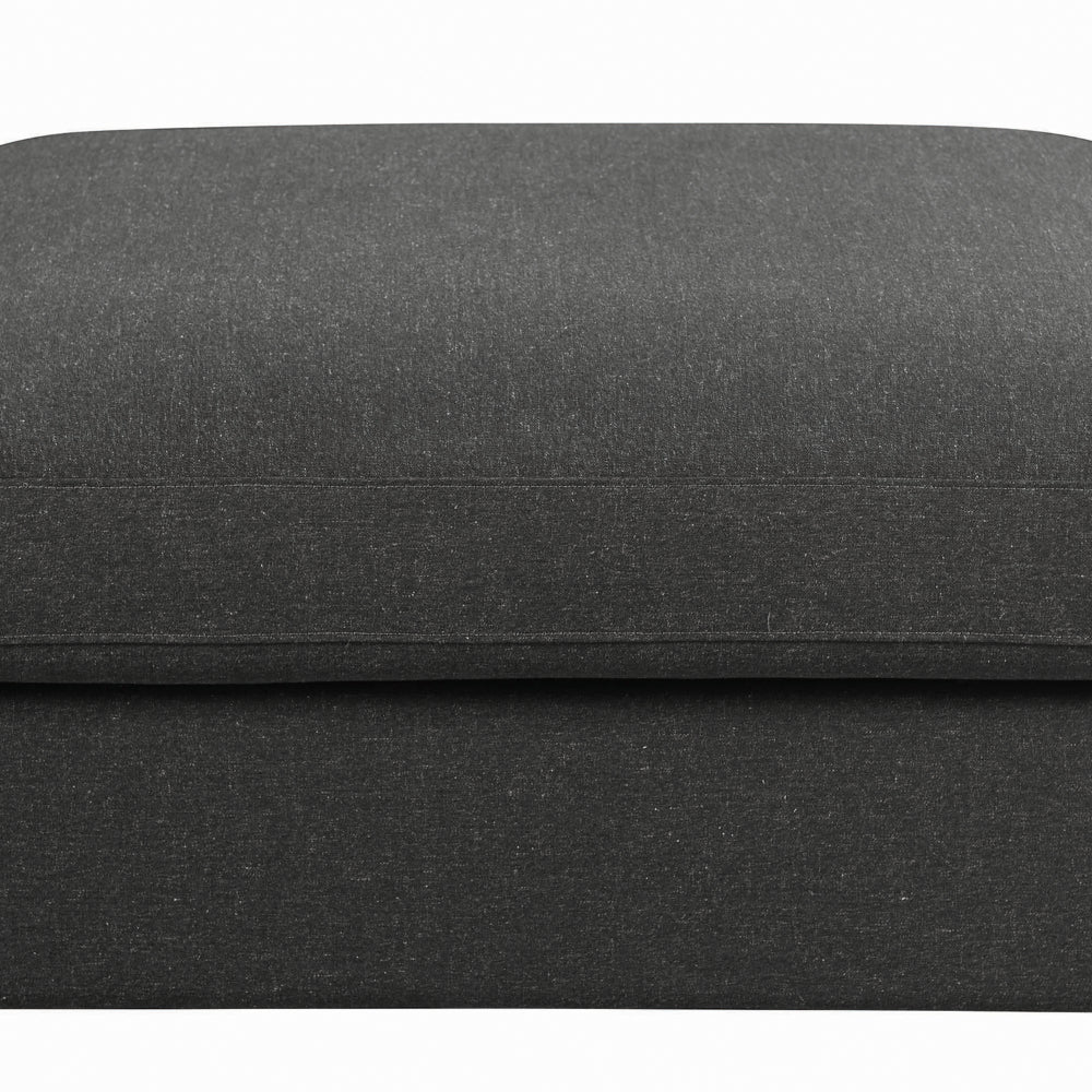 BM196660 - Fabric Upholstered Wooden Ottoman with Loose Cushion Seat and Small Feet, Dark Gray