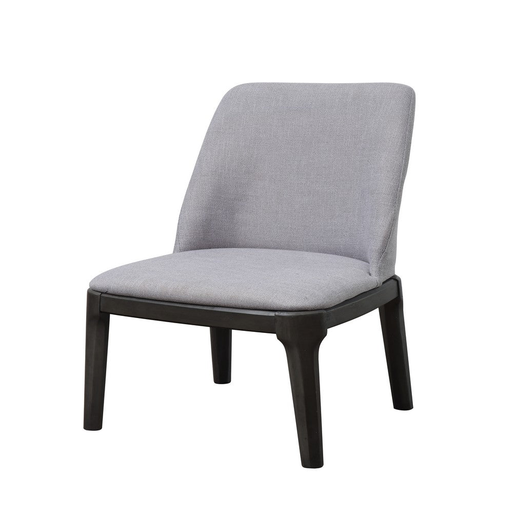 Linen Upholstered Wooden Side Chair with Curved Backrest and Block Legs, Set of 2, Gray - AMF-73172