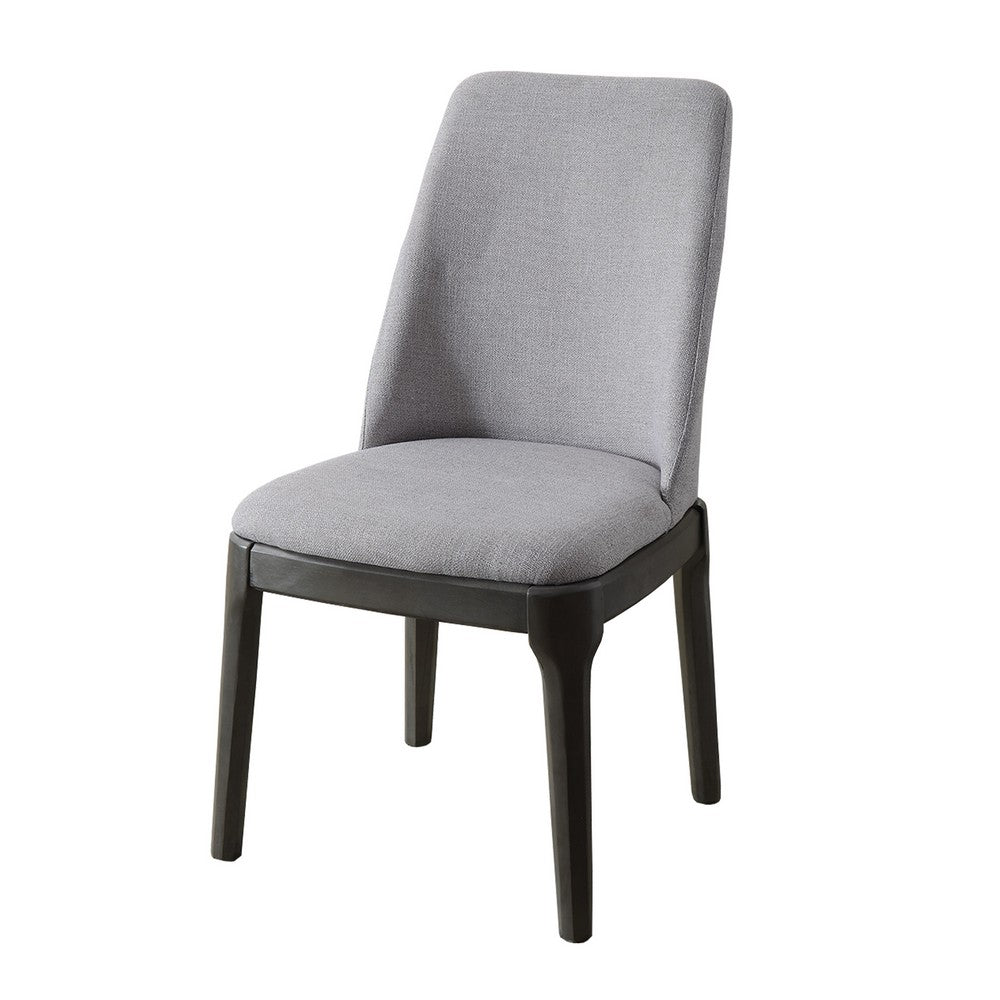 Linen Upholstered Wooden Side Chair with Curved Backrest and Block Legs, Set of 2, Gray - AMF-73172