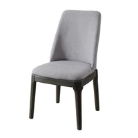 Linen Upholstered Wooden Side Chair with Curved Backrest and Block Legs, Set of 2, Gray - AMF-73172