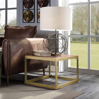 Retro Style Metal Frame End Table with Stitched Leather Top, Brown and Gold - AMF-82312
