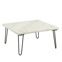 Marble Top Coffee Table with Hairpin Style Metal Legs, White and Black - AMF-84500