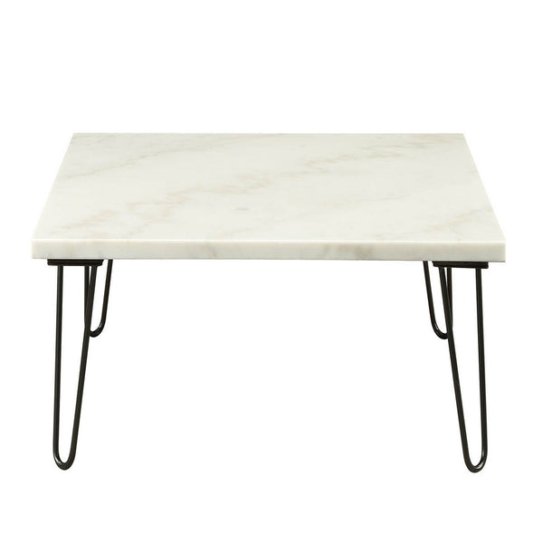 Marble Top Coffee Table with Hairpin Style Metal Legs, White and Black - AMF-84500