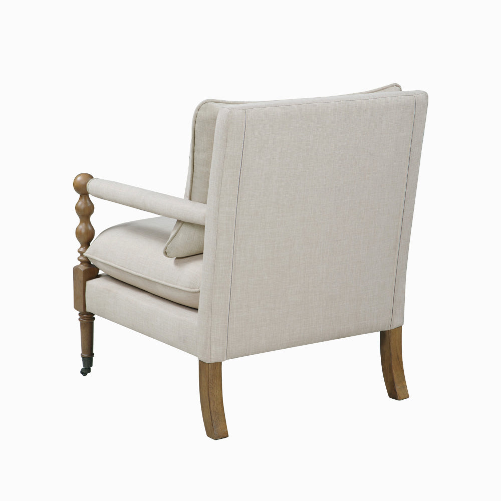 Fabric Upholstered Wooden Accent Chair with Manchette Armrest, Beige and Brown  - BM196738