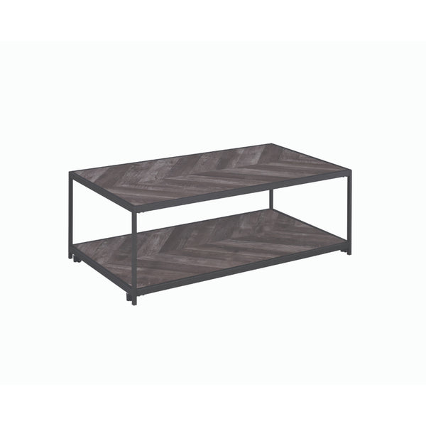 Metal Frame Coffee Table with Wooden Top and Bottom Shelf, Black and Brown  - BM196799