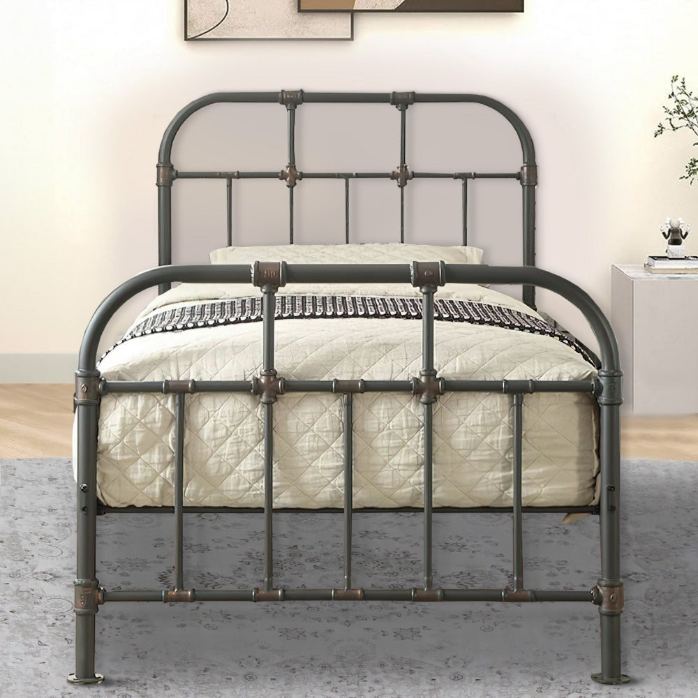 Metal Twin Bed with Pipe Design Structure, Antique Bronze - BM196892