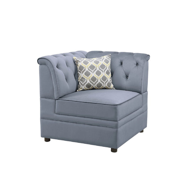 Fabric Upholstered Wooden Modular Wedge with Button Tufted Details, Gray - AMF-53306