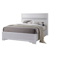 Wooden Twin Size bed with Bracket Legs and Crystal Accented Headboard, White - AMF-25760T