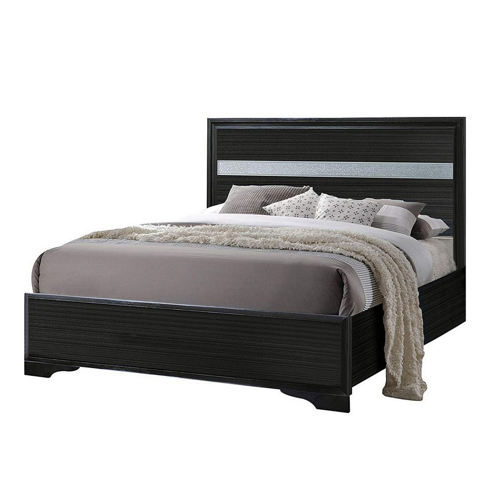 Wooden Twin Size bed with Bracket Legs and Crystal Accented Headboard, Black - AMF-25910T