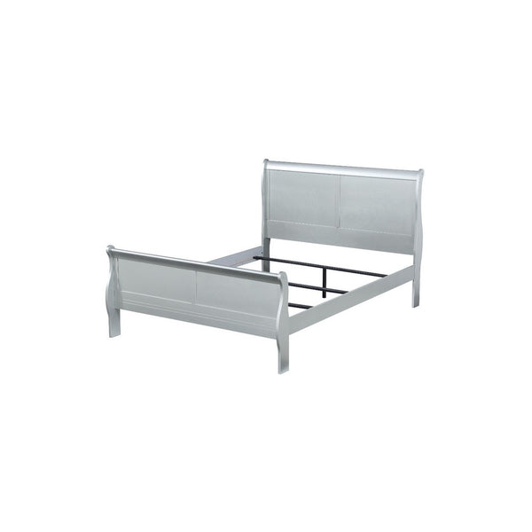 Wooden Queen Size Bed with Sleigh Headboard and Footboard, Silver - AMF-26730Q