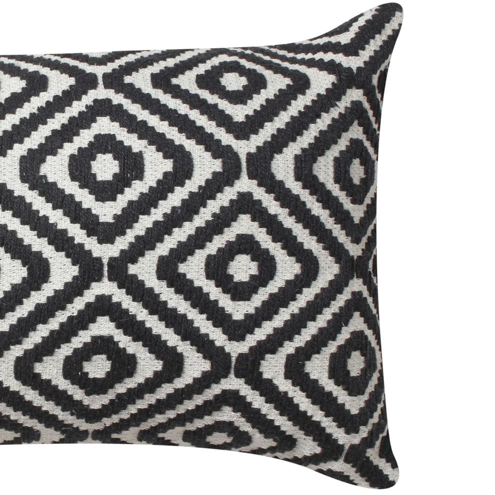 12 x 20 Rectangular Jacquard Cotton Accent Lumbar Pillow, Diamond Pattern, Black, White By The Urban Port