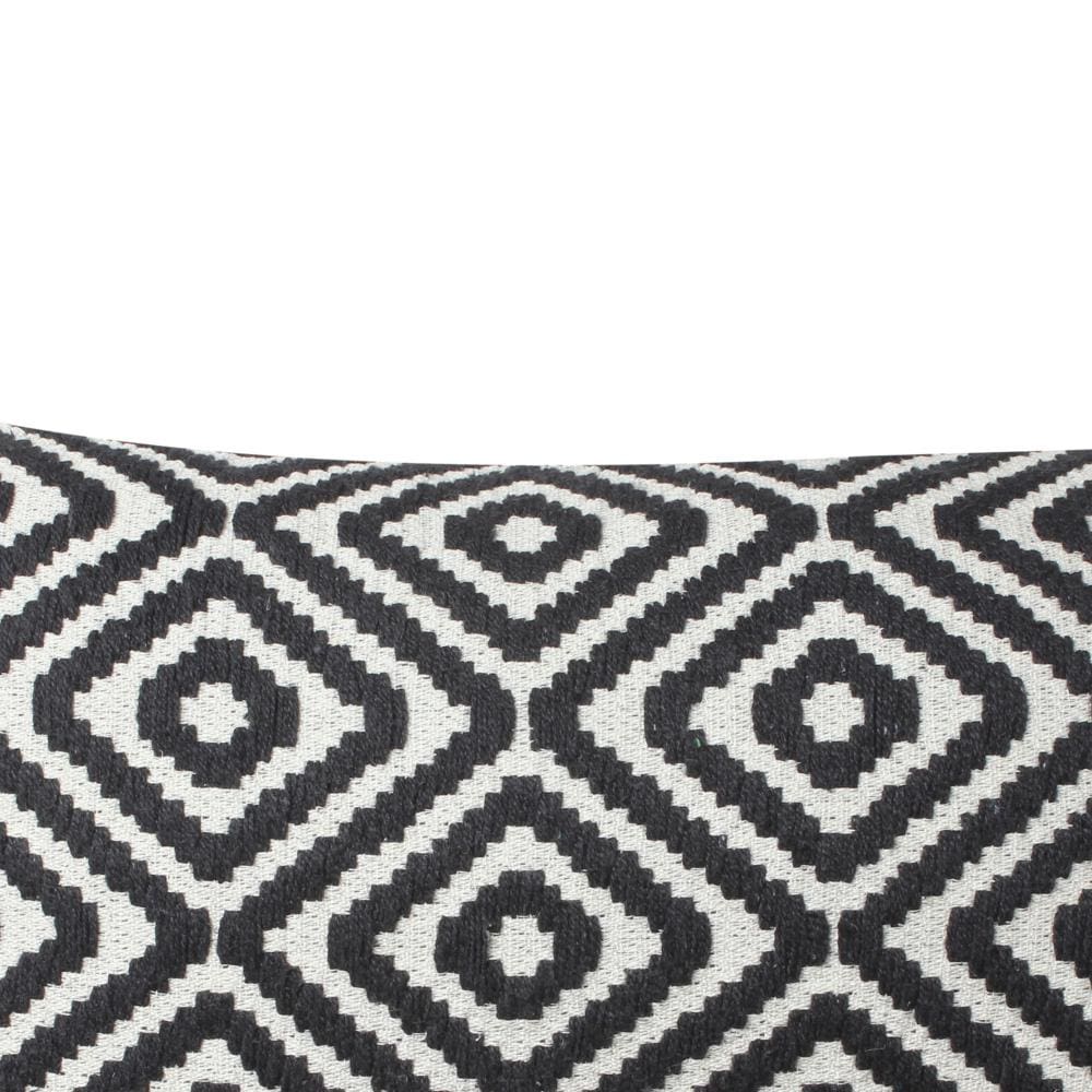 12 x 20 Rectangular Jacquard Cotton Accent Lumbar Pillow, Diamond Pattern, Black, White By The Urban Port