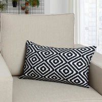 12 x 20 Rectangular Jacquard Cotton Accent Lumbar Pillow, Diamond Pattern, Black, White By The Urban Port