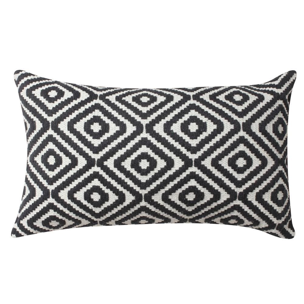 12 x 20 Rectangular Jacquard Cotton Accent Lumbar Pillow, Diamond Pattern, Black, White By The Urban Port