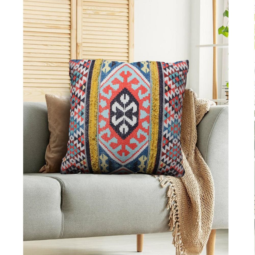 24 x 24 Square Cotton Accent Throw Pillow, Soft Kilim Print, Set of 2, Multicolor By The Urban Port