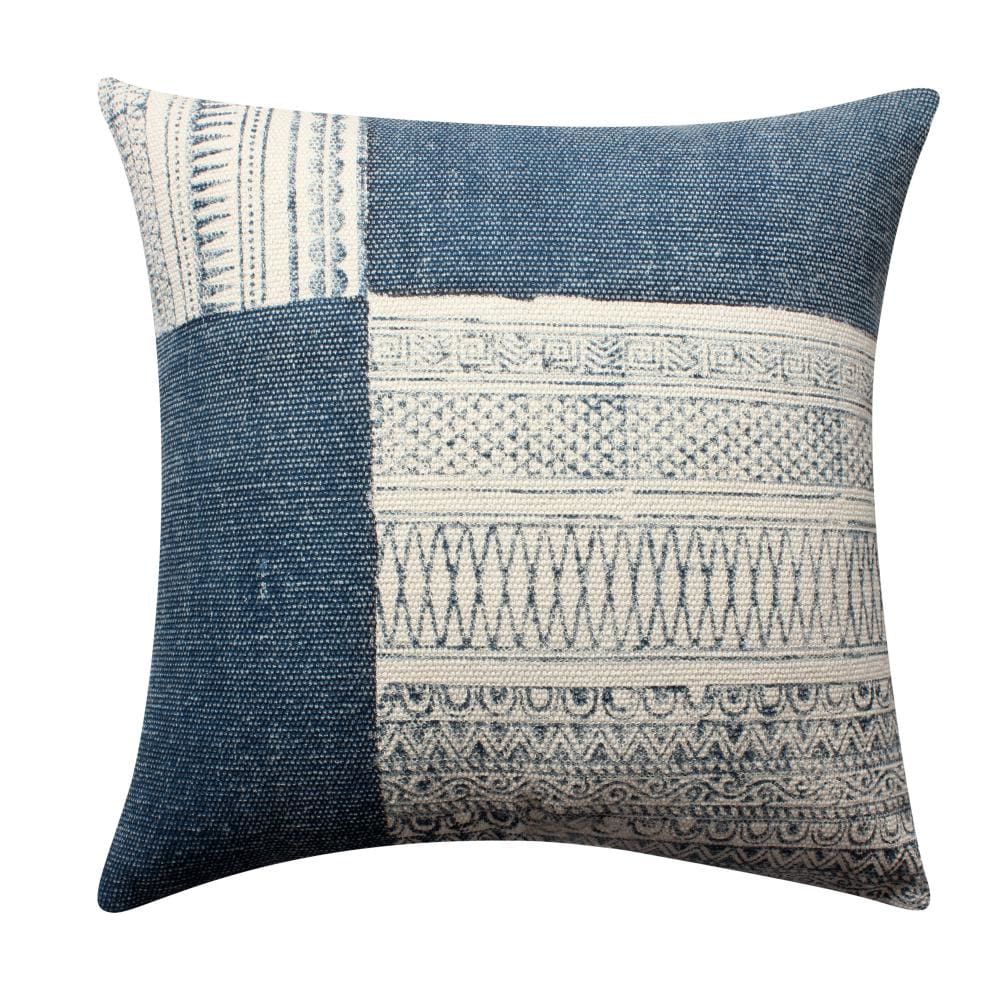 Dae 24 x 24 Square Handwoven Cotton Accent Throw Pillow, Classic Simple Kilim Pattern, Set of 2, Blue, Off White By The Urban Port